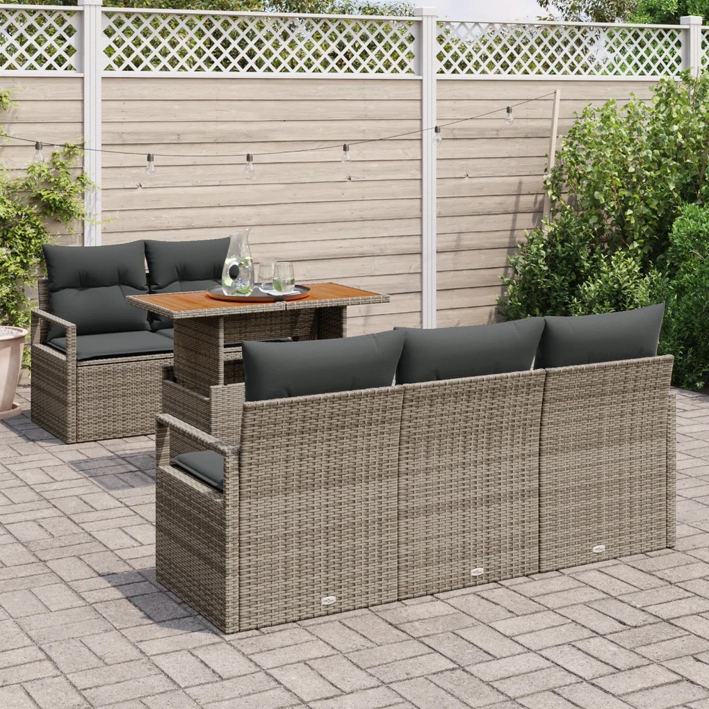 Conjunto de Sofás de Jardim vidaXL de 6 Peças com Almofadas Cinzas de