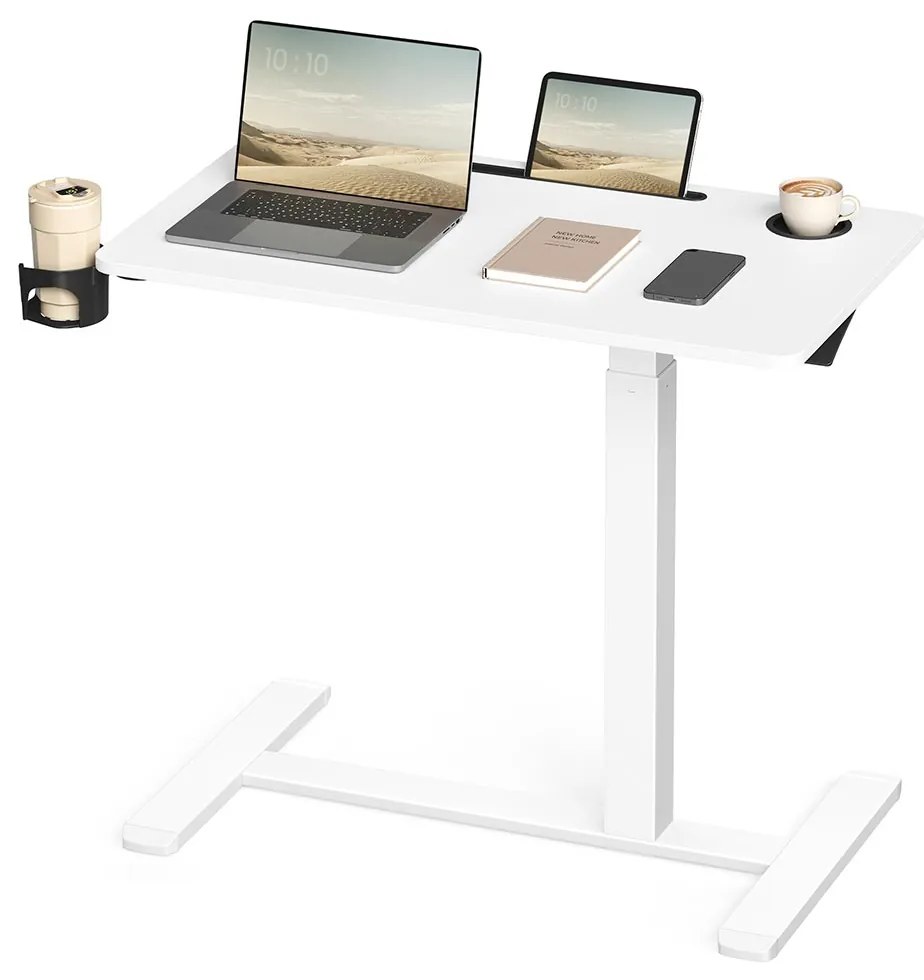 Mesa auxiliar móvel com altura ajustável e rodas 80 x 45 x 65-102 cm Branco