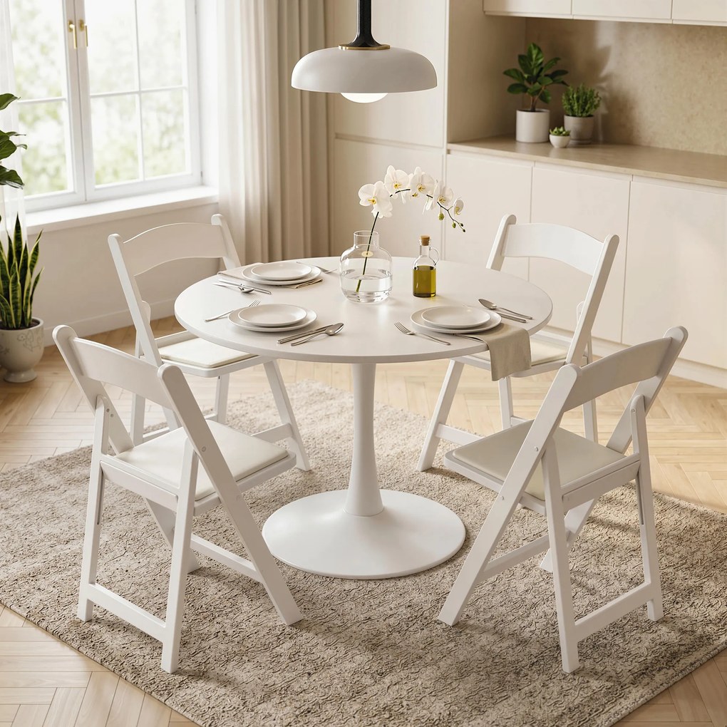 Conjunto de 4 cadeiras dobráveis em resina e PU (MESA NÃO INCLUIDA), cadeiras dobráveis portáteis para interior e exterior, 45 x 44 x 78 cm, branco