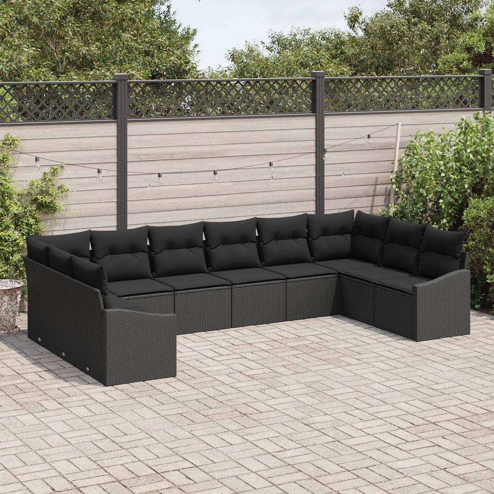 Conjunto de Jantar de Jardim com 10 Peças e Almofadas em Rattan Preto