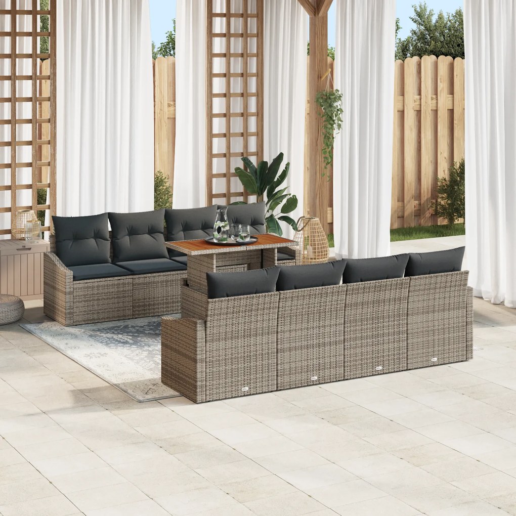 Conjunto de Sofás de Jardim de 7 Peças com Almofadas Cinza de Rattan P