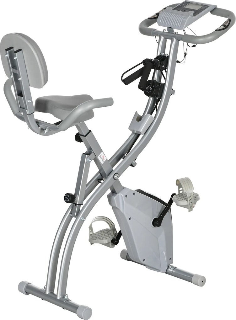 Bicicleta estática dobrável, 8 níveis de resistência magnética, encosto e selim ajustáveis, punhos ergonómicos, preto e cinzento