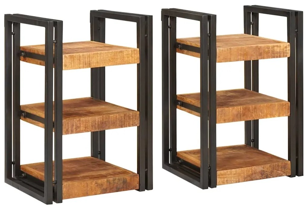 vidaXL Mesa-de-cabeceira 2 pcs Marrom e Preto Madeira de manga maciça