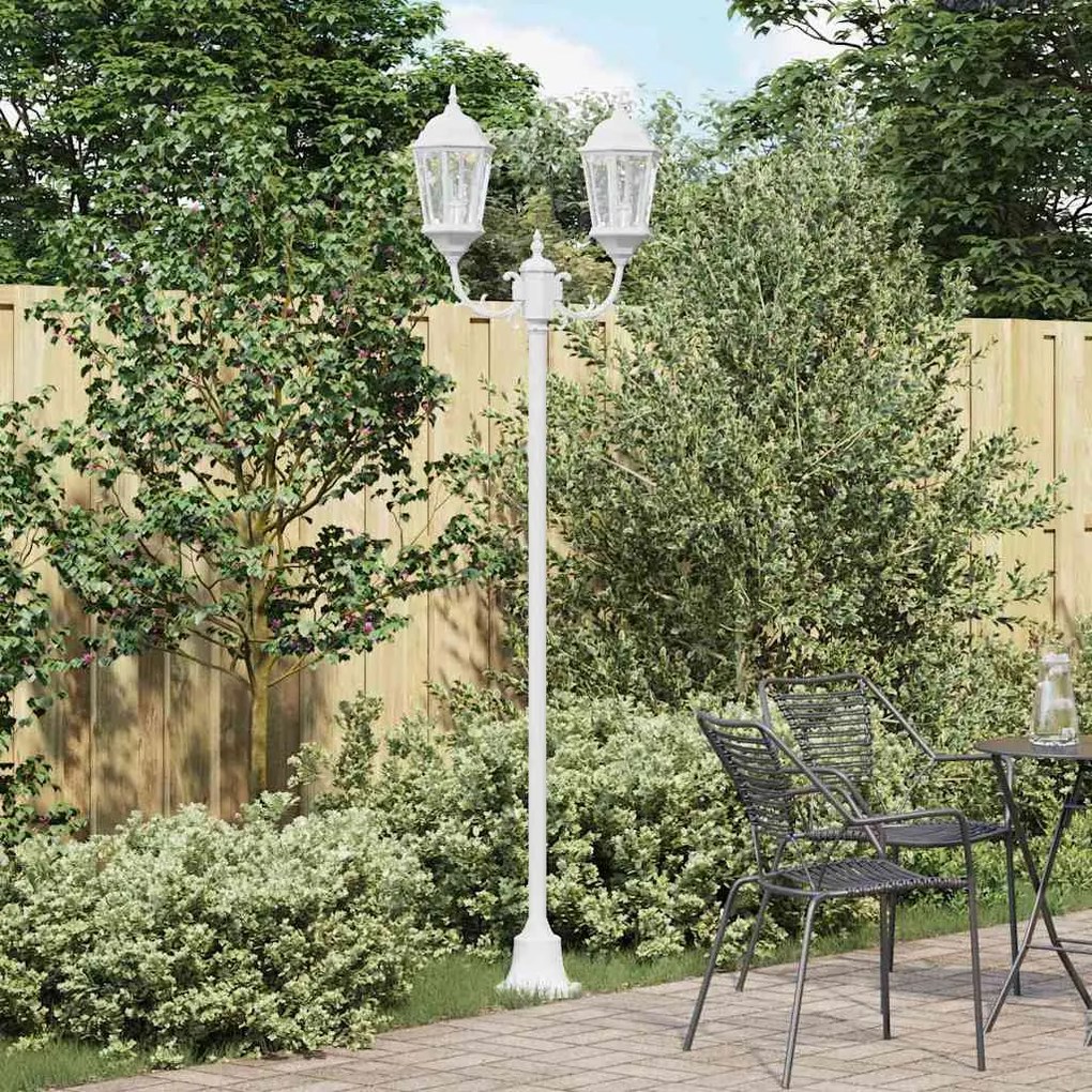 vidaXL Poste de Luz de Jardim 2-Lâmpada E27 Branco 220 cm Alumínio