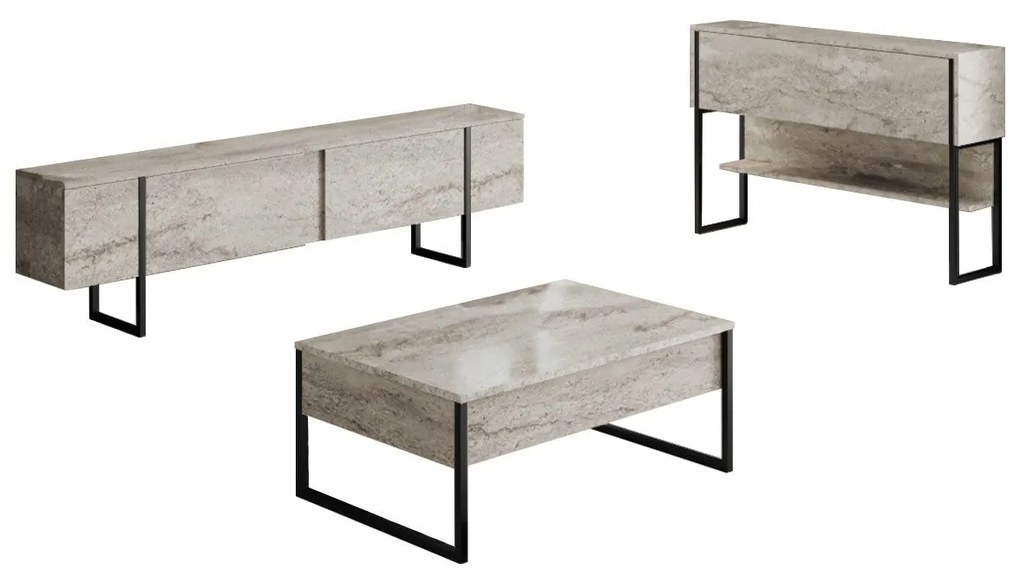 Conjunto de Mobiliário de Sala Luxe – Travertine Black – TV Stand: 180