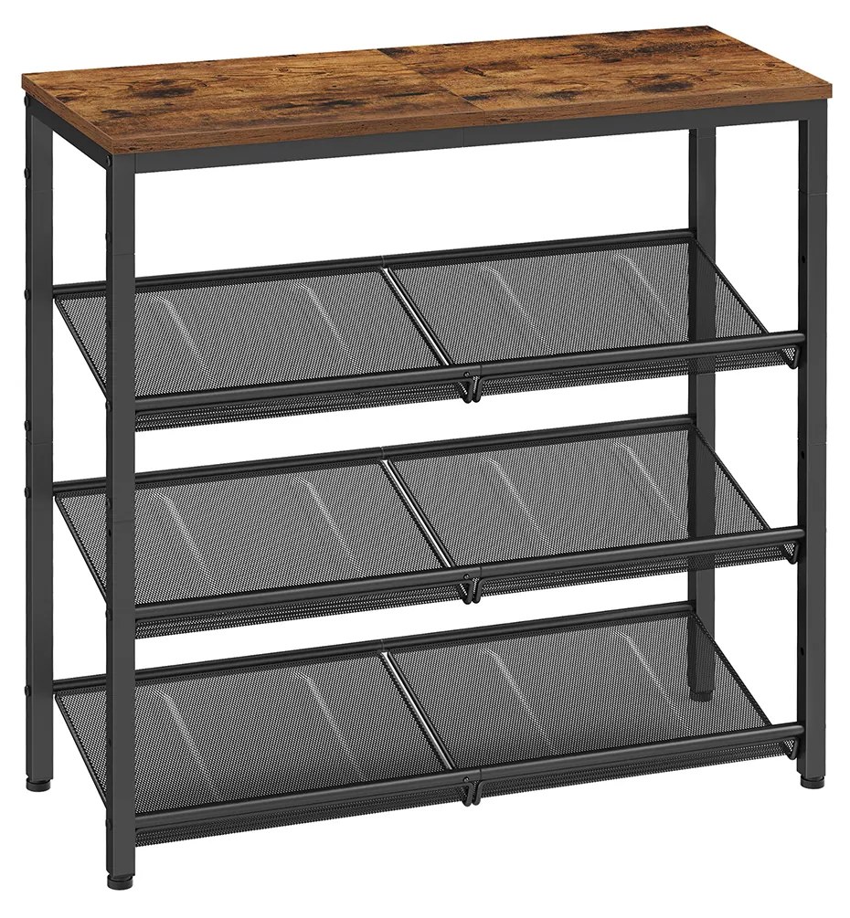 Estante para sapatos de 4 níveis com prateleiras ajustáveis | VASAGLE | 75 x 28 x 72,7 cm | marrom rústico|preto | LBS040B01.