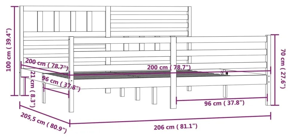 Estrutura de cama 200x200 cm madeira maciça cinzento