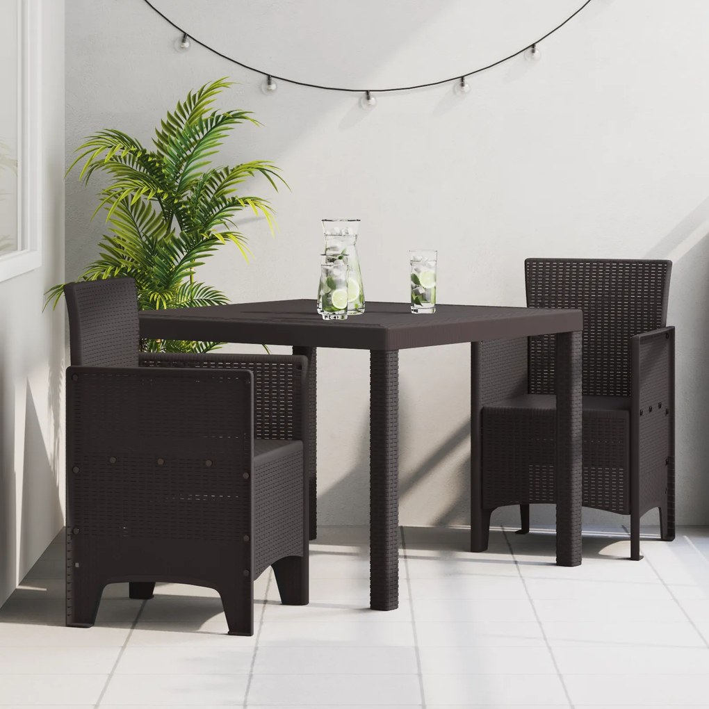 vidaXL Conjunto de Jantar de Jardim 3 Peças Castanho em Rattan Sintético