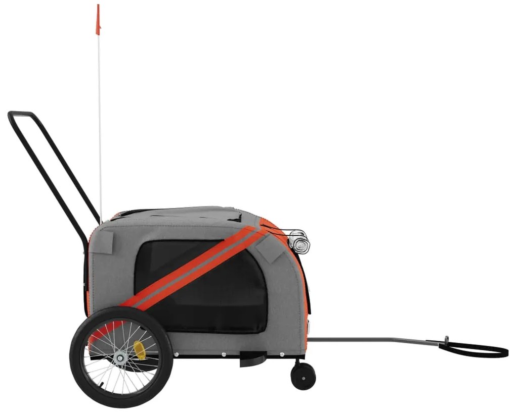 Reboque bicicleta p/ animais tecido oxford/ferro laranja/cinza