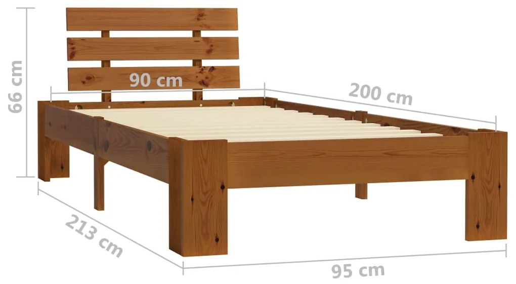 Estrutura de cama 90x200 cm pinho maciço castanho mel