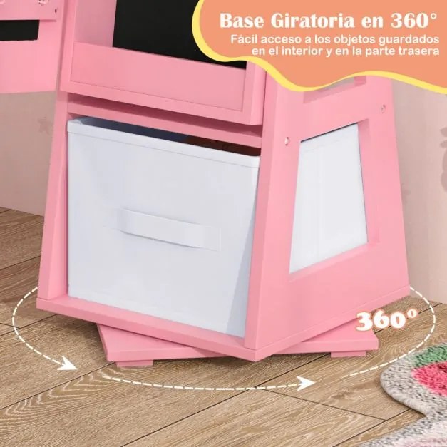 Espelho para crianças de corpo inteiro com grande capacidade de armazenamento e base giratória para raparigas Rosa