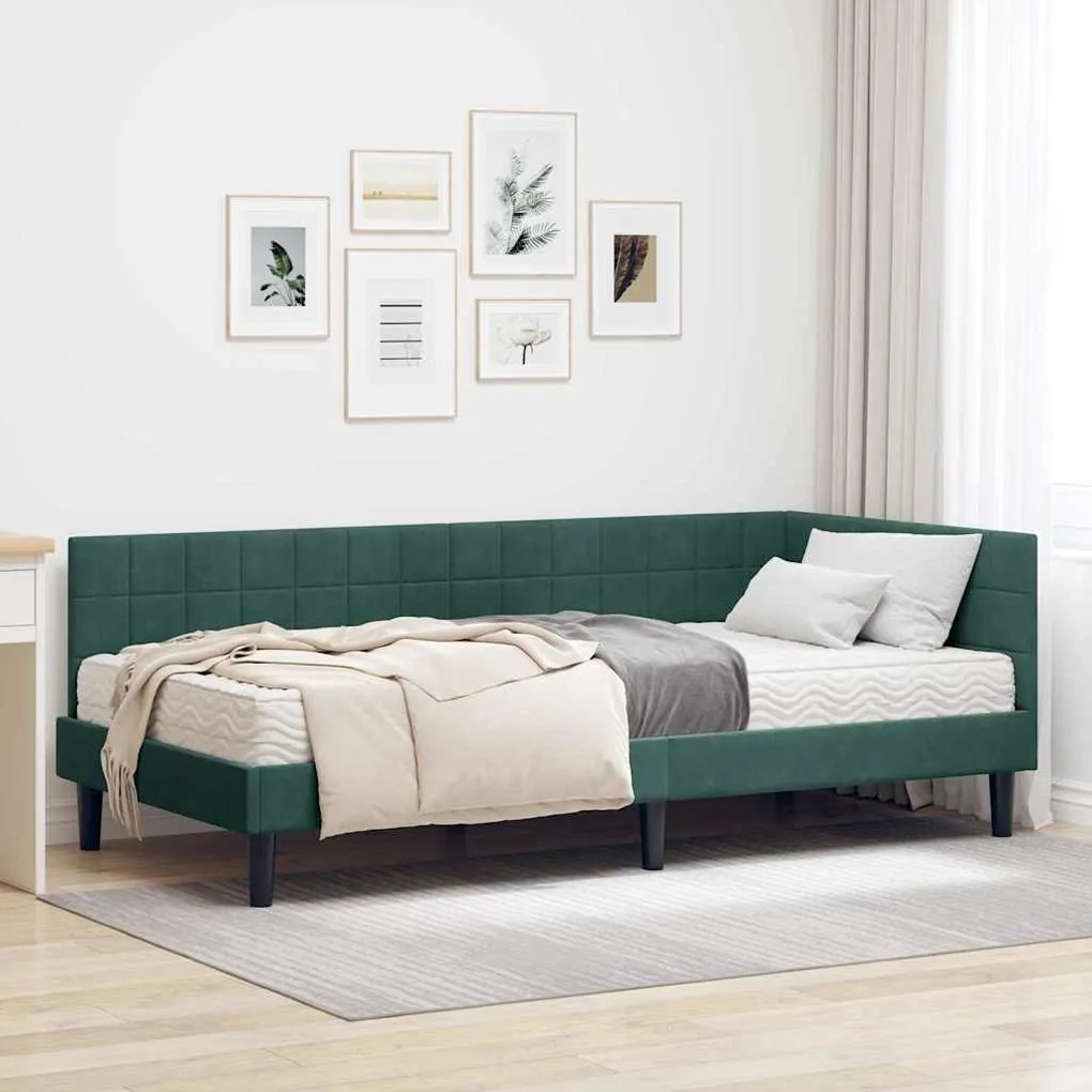 vidaXL Estrutura de Cama de Canto com Colchão 2 pcs Verde Veludo