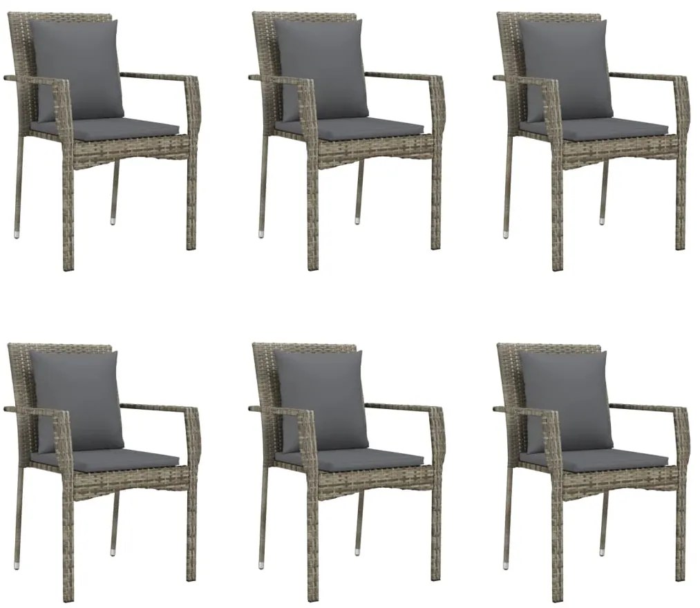 7 pcs conjunto jantar jardim c/ almofadões vime PE preto/cinza