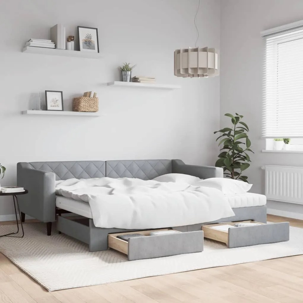 vidaXL Sofá-cama c/ gavetão e gavetas 90x190 cm tecido cinzento-claro