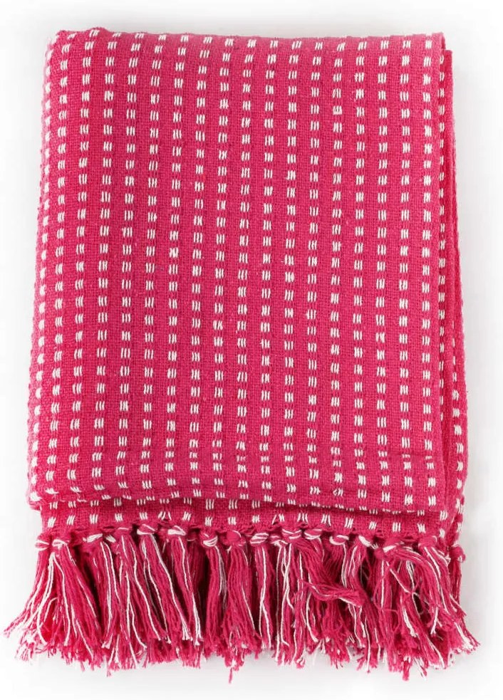 Manta em algodão aos quadrados 220x250 cm rosa