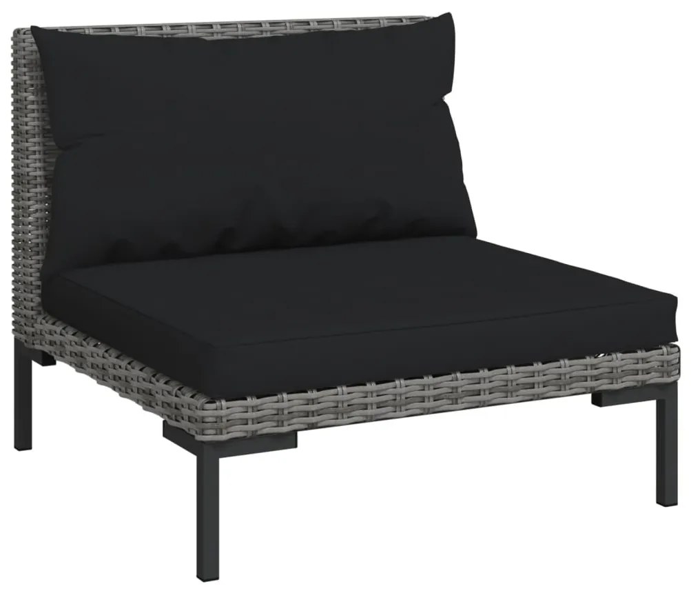 4 pcs conj. lounge jardim c/ almofadões vime PE cinza-escuro