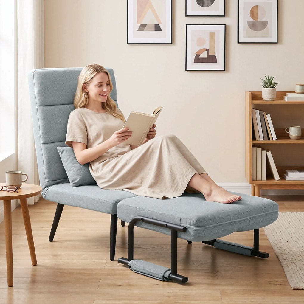 Cadeirão-Cama Dobrável 3 em 1 em Tecido Tipo Linho com Encosto Ajustável e Almofada com Capa Lavável 67x73x96 cm Cinza-Claro