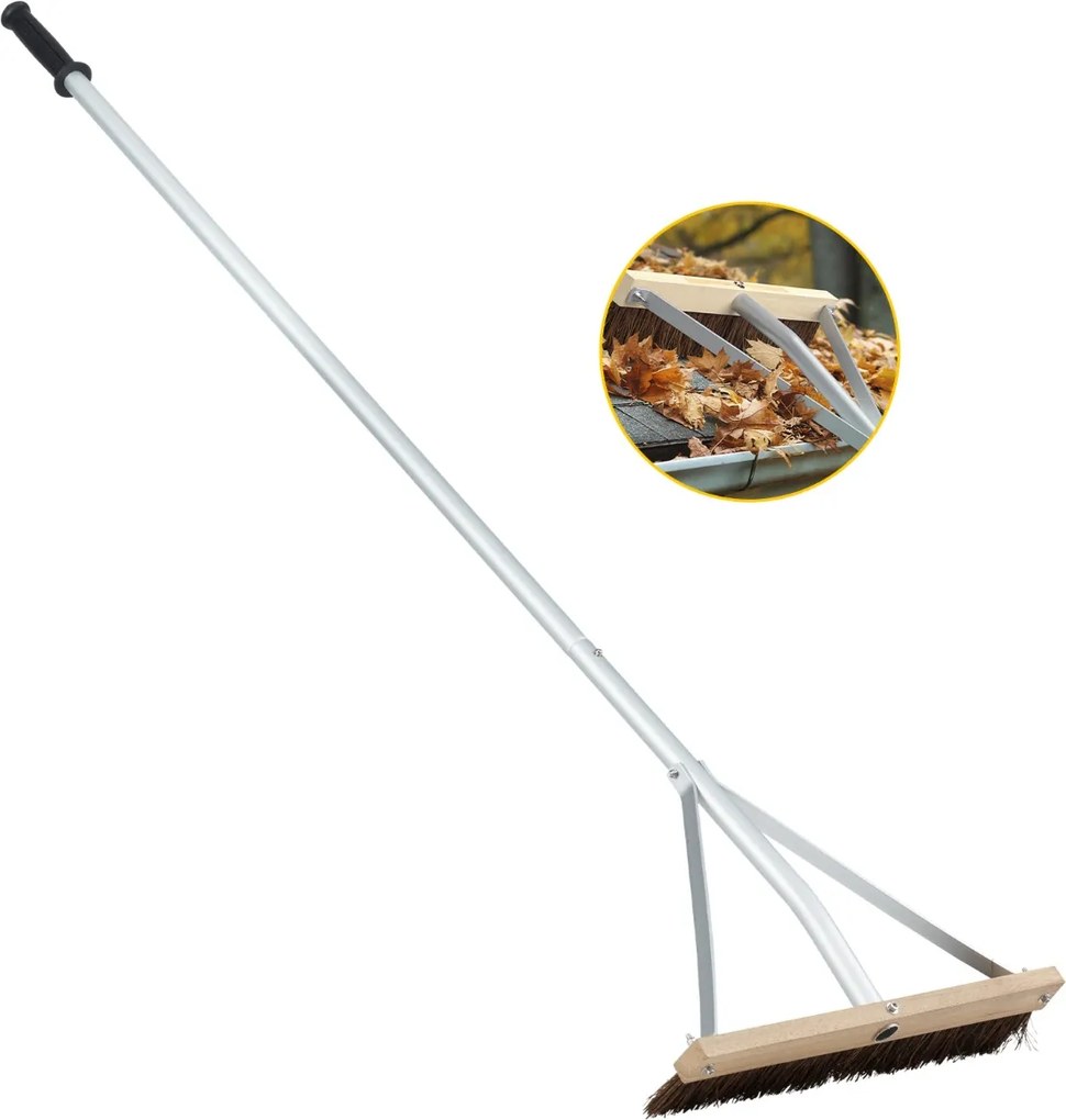 Rastilho e escova para telhado ajustável 165-626 cm com 5 hastes de alumínio leve para remover folhas, agulhas de pinheiro e pinhas
