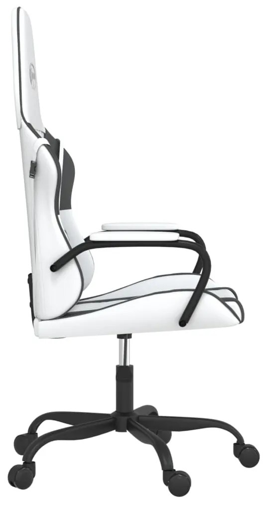 Cadeira gaming massagens couro artificial branco e preto