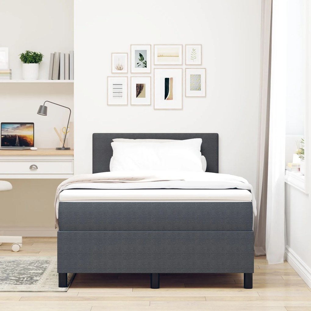 Cama Box Spring com Colchão Cinza Escuro 120x200 cm Tecido de Corduroy