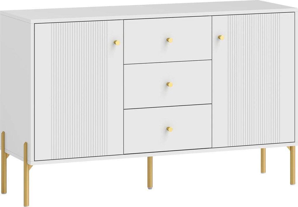 Aparador Moderno de 2 Portas Aparador de Sala com 3 Gavetas Prateleiras Ajustáveis Branco 120x39,1x76 cm