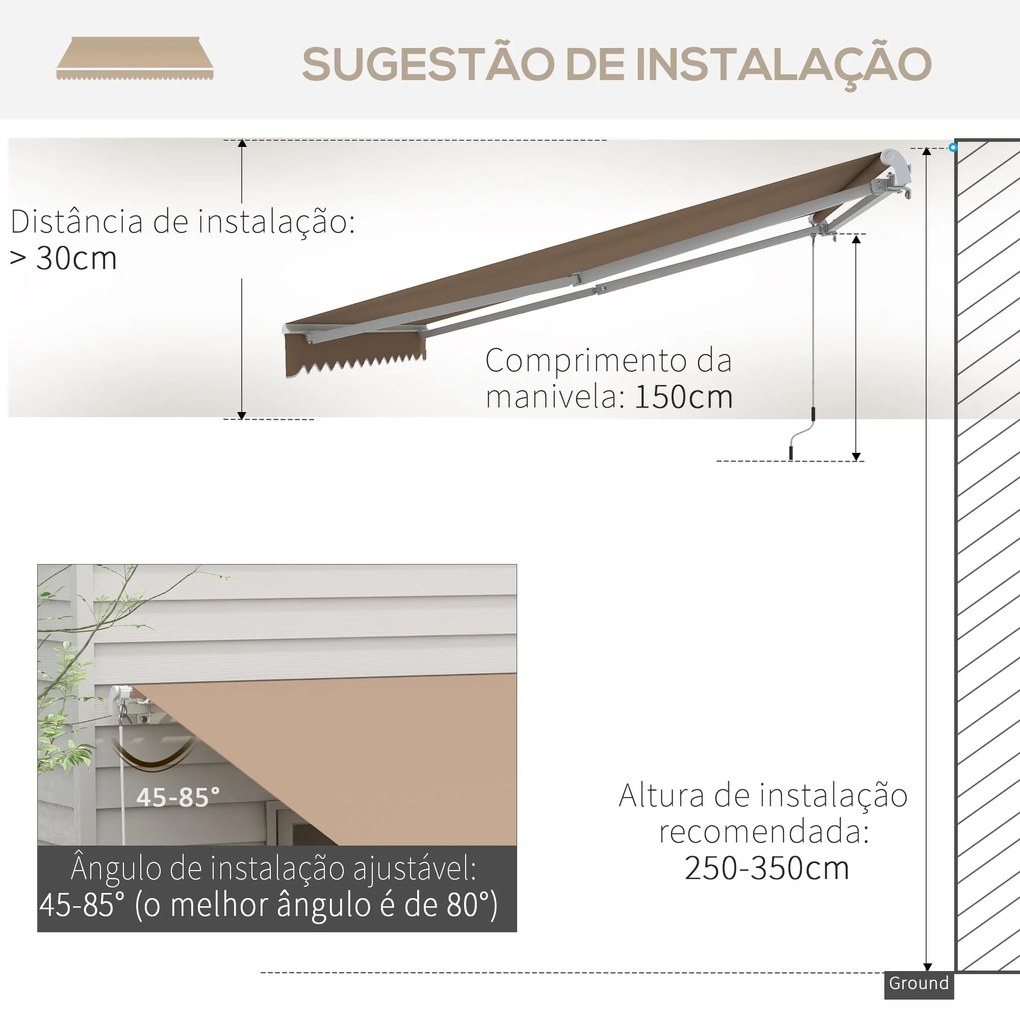Toldo Manual Retrátil 350x250 cm Toldo para Varanda com Manivela de Me