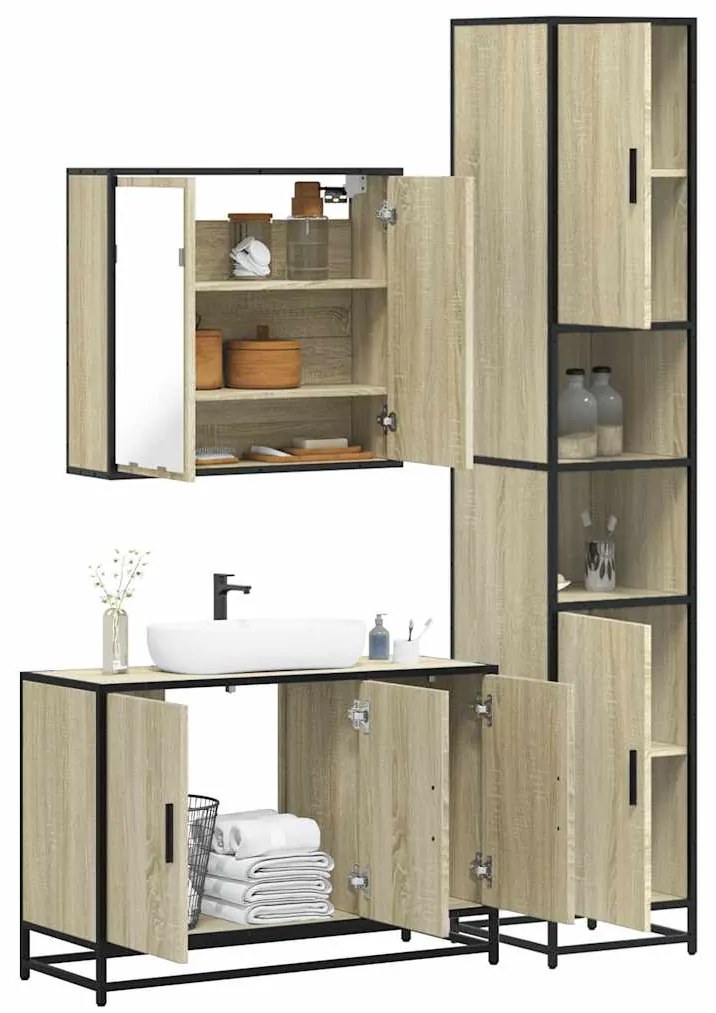 vidaXL 3 pcs conj. móveis casa banho derivados madeira carvalho sonoma