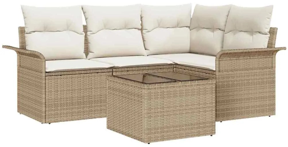 Conjunto de Sofá de Jardim com 5 Peças e Almofadas Marrom em Rattan Si