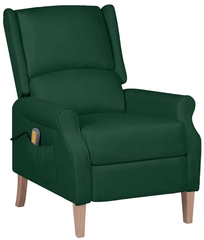 vidaXL Poltrona de massagens reclinável tecido verde-escuro