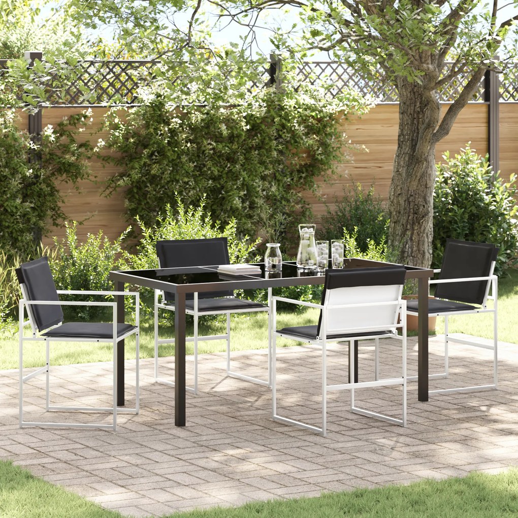 vidaXL Conjunto de Jantar de Jardim de 5 Peças com Almofadas Brancas de Textilene e Aço