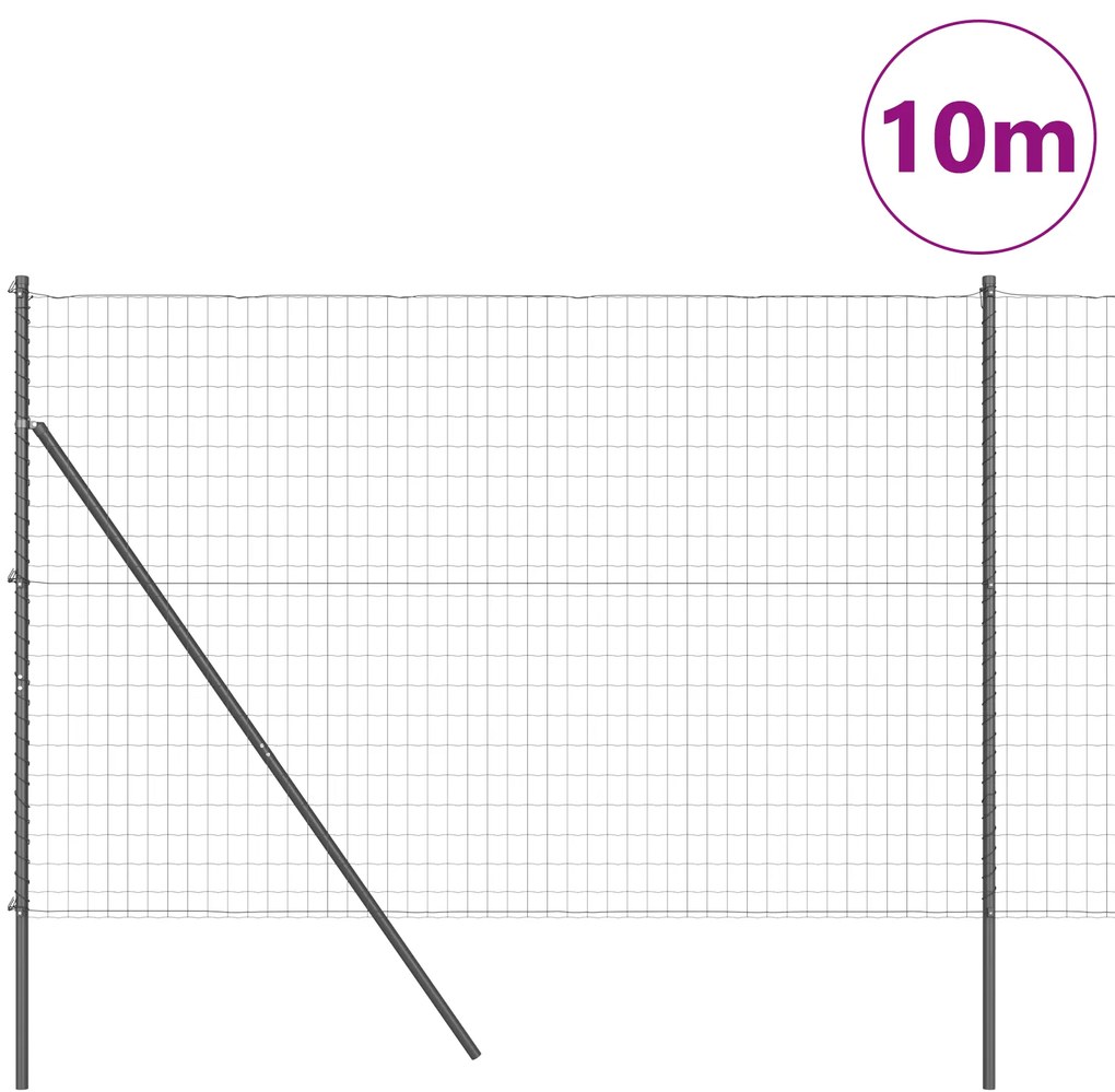 Cerca Euro com 7 Postes 1.6x10 m Aço Galvanizado Cinza