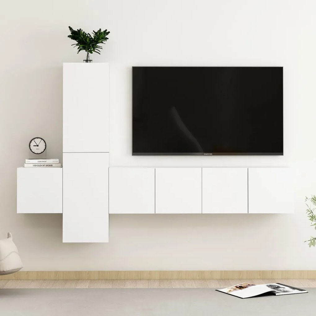 5 pcs conjunto de móveis de TV derivados de madeira branco