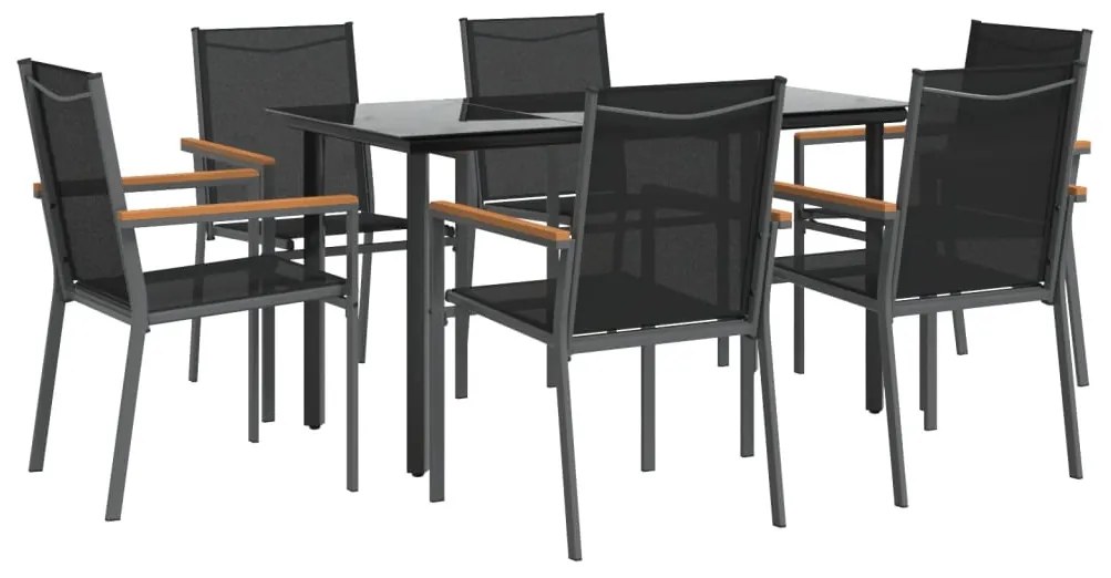 7 pcs conjunto de jantar para jardim textilene e aço preto