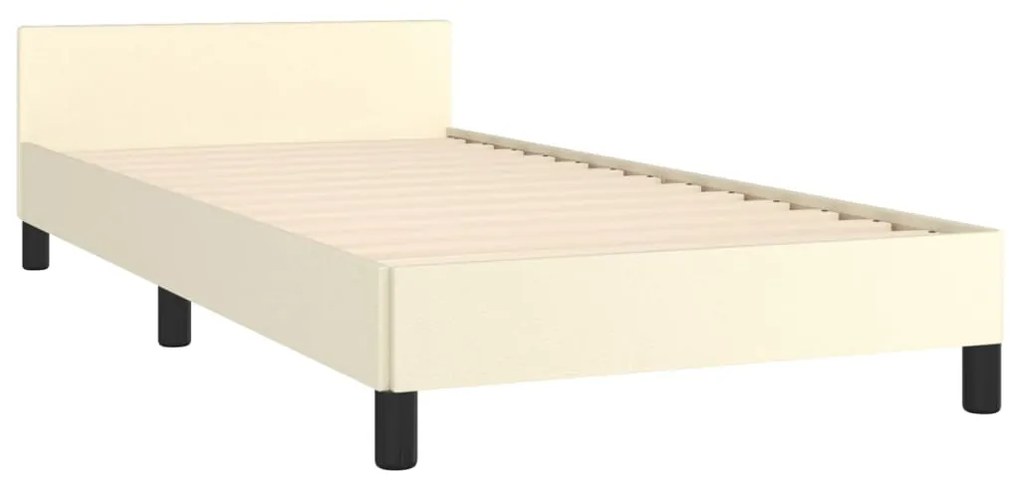 Estrutura de cama c/ cabeceira couro artificial 90x190 cm creme