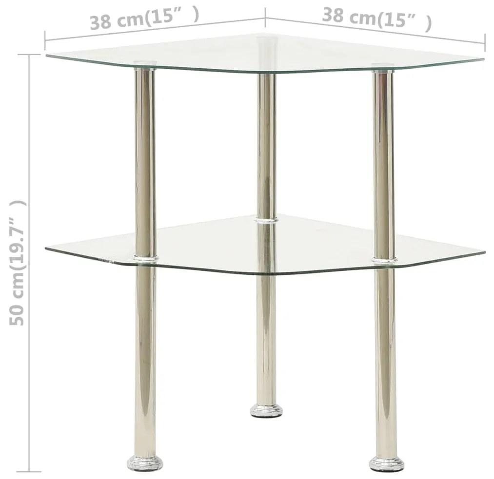 Mesa apoio duas prateleiras 38x38x50cm vidro temp. transparente