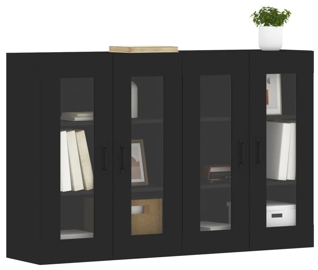 Aparador Vitrine Liva com Puxadores Preto de 140 cm - Preto - Design M