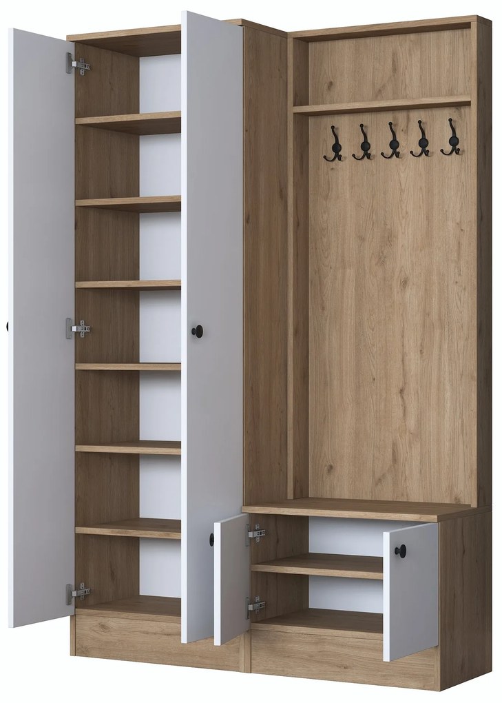 Cabide Hall Stand P6 – Nogueira e Branco – 119,6 x 182,8 x 37,5 cm