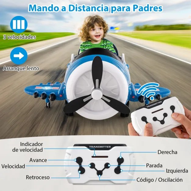 Avião elétrico para crianças com joysticks de controlo remoto Perfis aerodinâmicos dobráveis e hélice rotativa Azul
