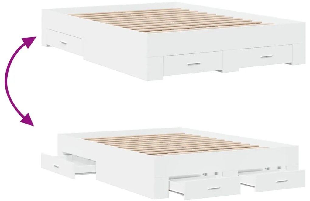 Estrutura de cama c/ gavetas 140x190cm derivados madeira branco