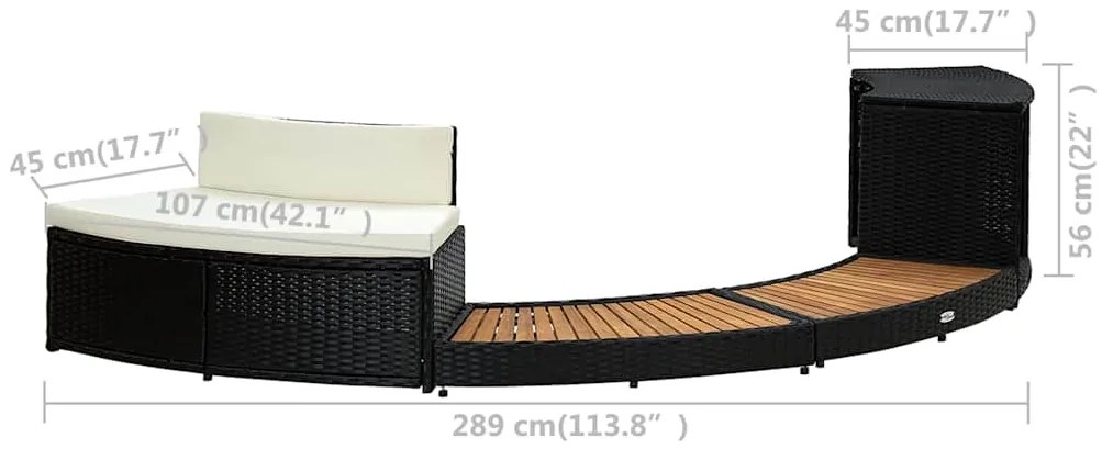 Contorno de spa vime PE e madeira de acácia maciça preto