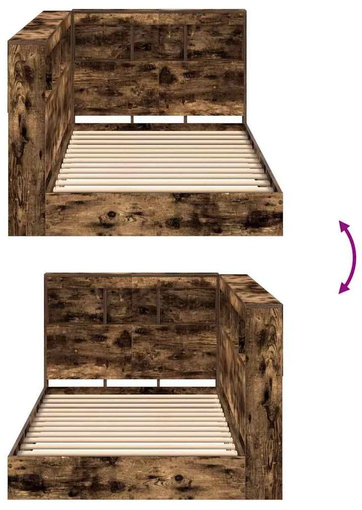 Cama estante Carvalho fumado 75x190 cm Madeira reciclada