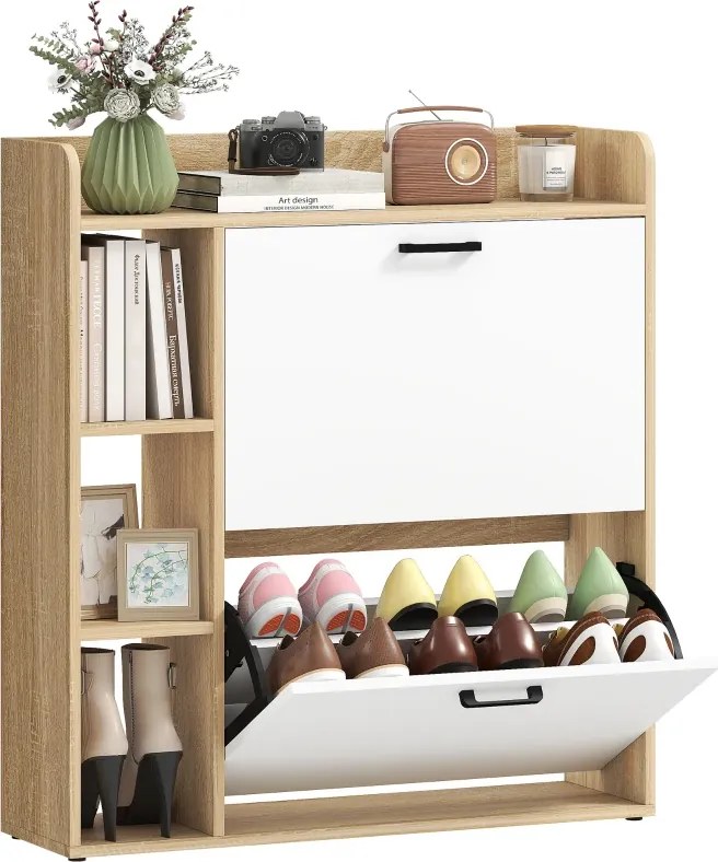 Sapateira Estreita com 3 Prateleiras Laterais e Prateleiras Ajustáveis para 15 Pares de Sapatos 83x24x90,5 cm Madeira e Branco
