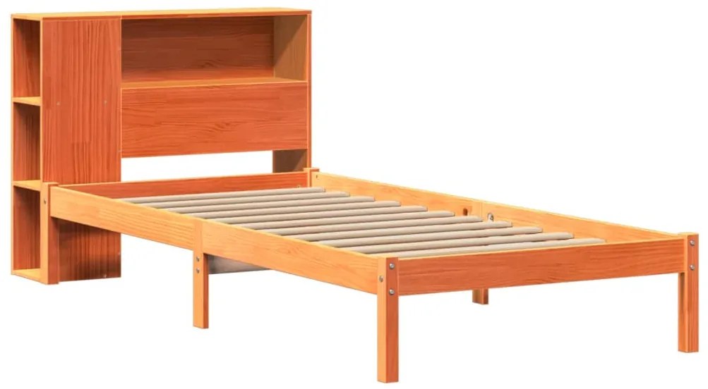 Cama com estante sem colchão 90x200cm pinho maciço castanho-mel
