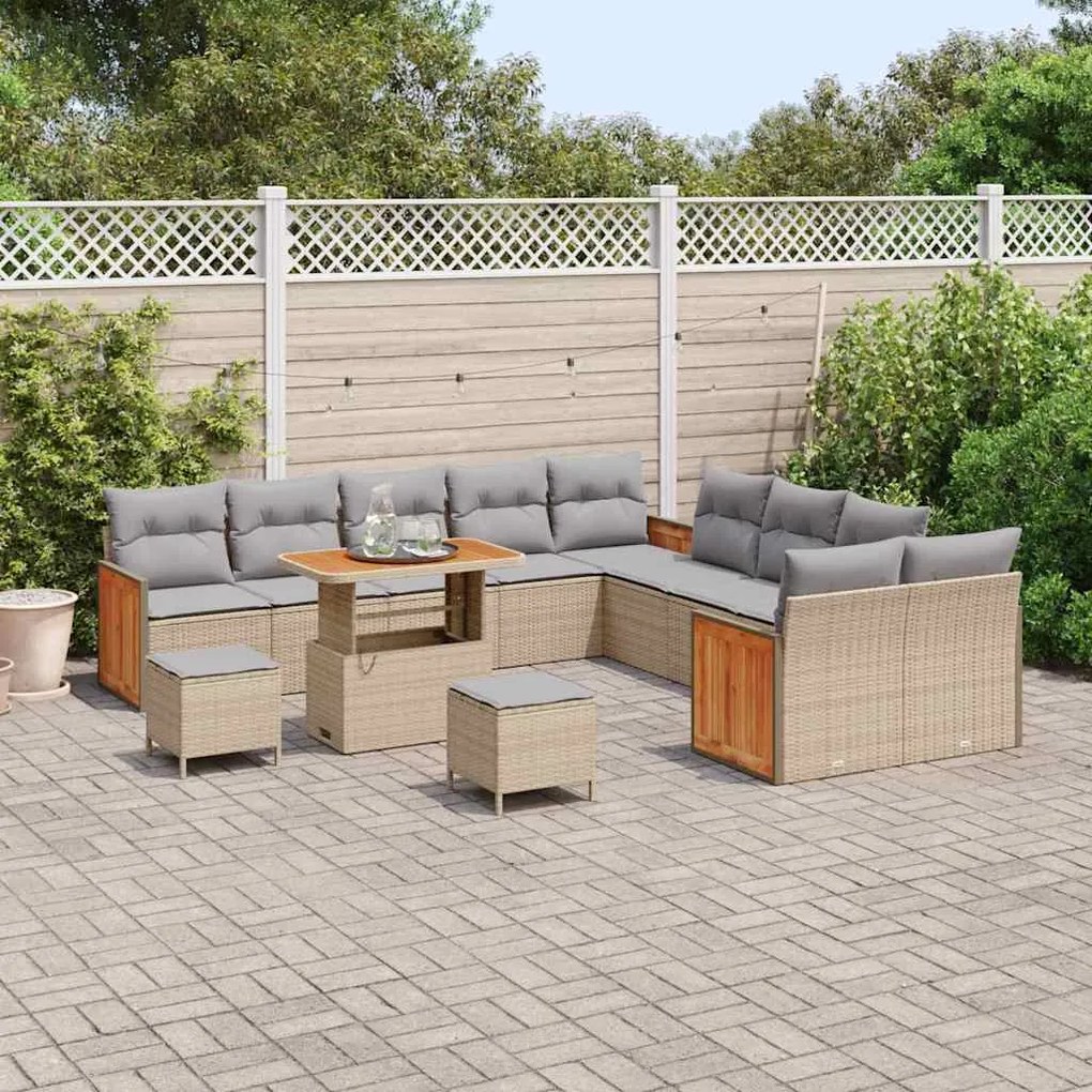 Conjunto de Sofá de Jardim vidaXL de 13 Peças com Almofadas Bege Vime