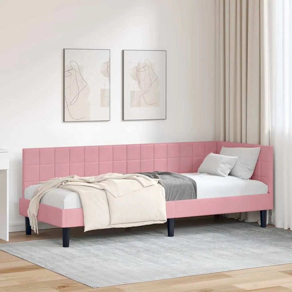 vidaXL Estrutura de Cama de Canto Rosa 80 cm x 200 cm Veludo
