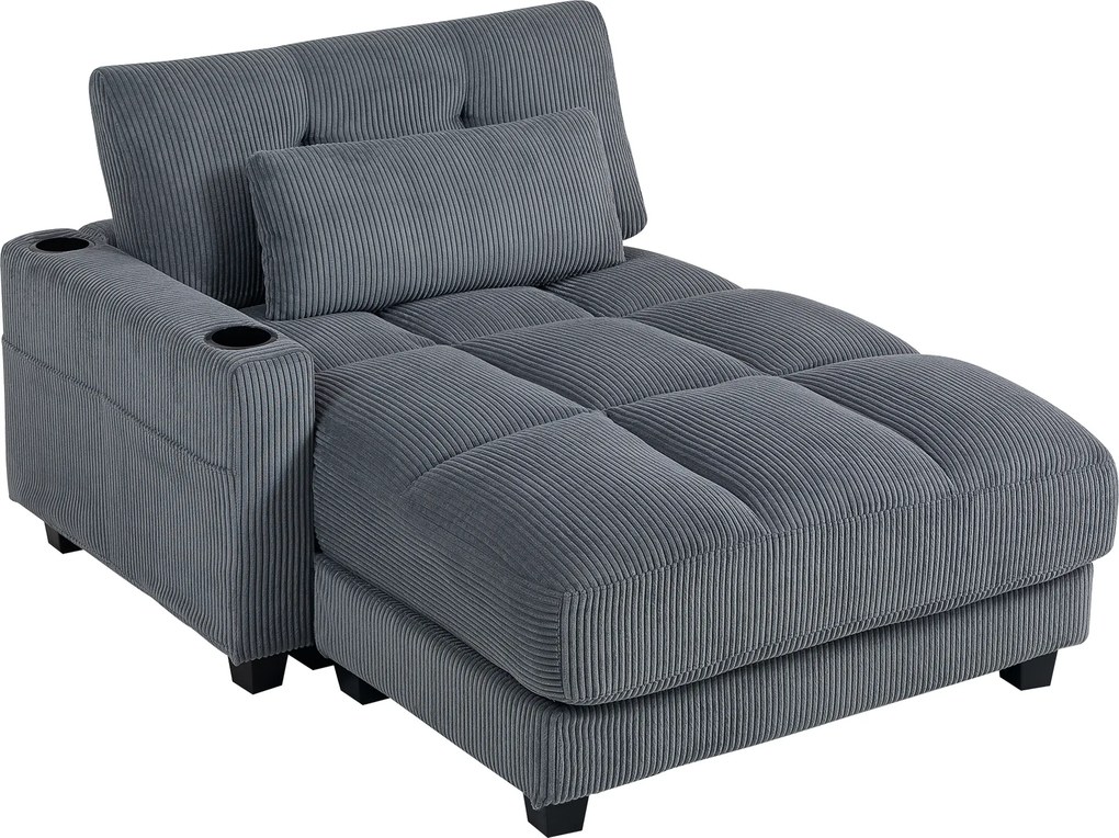HOMCOM Sofá-cama com almofada, espuma, conversível em cama, porta-copos, cinza | Aosom Portugal