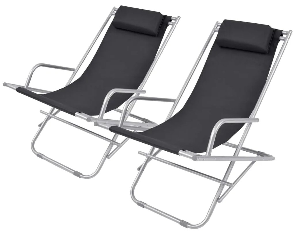vidaXL Cadeiras de jardim reclináveis 2 pcs aço preto