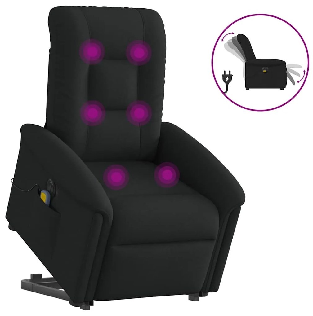 vidaXL Poltrona elétrica elevatória massagens tecido preto