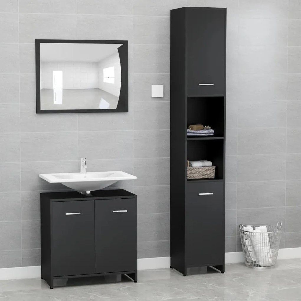 vidaXL 3 pcs conjunto de móveis de casa de banho contraplacado preto