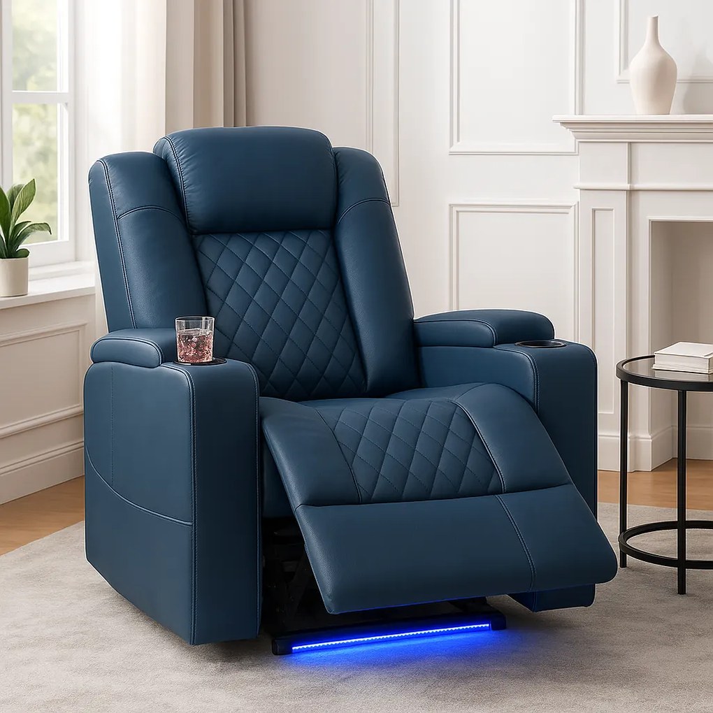 Poltrona Relax Elétrica Reclinável Sintra – Azul – Com Massagem, LED,
